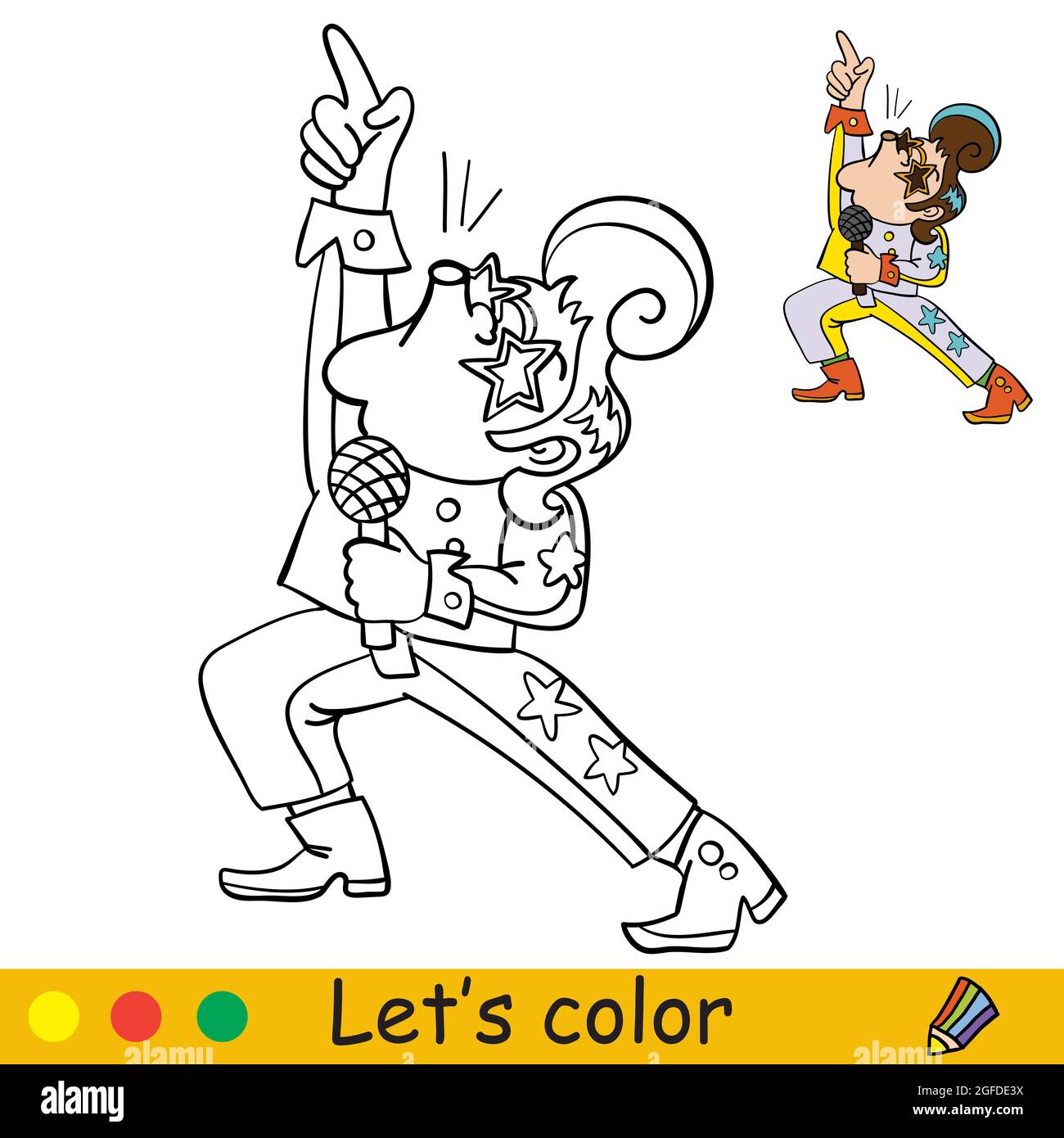 Funny boy in costume of retro disco singer. Halloween concept. Coloring  book page for children with colorful template. Vector cartoon illustration.  Fo Stock Vector Image & Art - Alamy