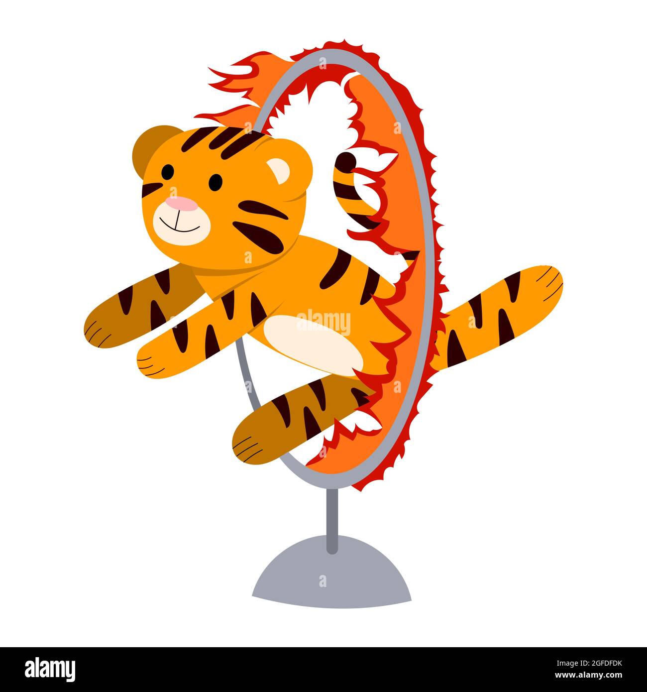 Cartoon vector illustration for children, a tiger jumps through a burning  ring in a circus, Chinese new year. isolated on a white background Stock  Vector Image & Art - Alamy