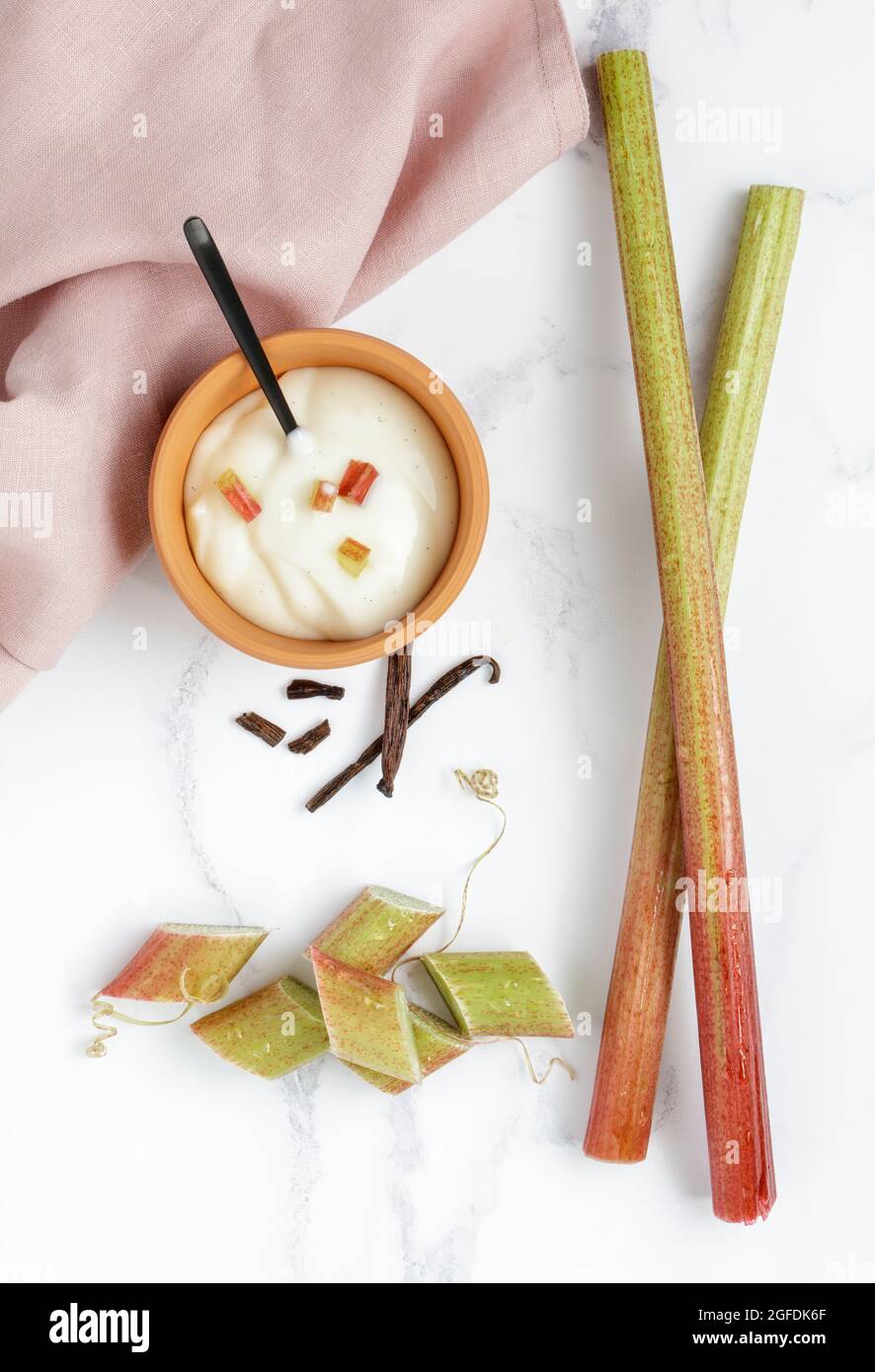 Rhubarb and vanilla yoghurt Stock Photo