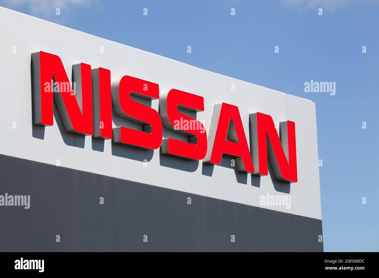 Villefranche, France - July 10, 2021: Nissan Motor Company Ltd, usually shortened to Nissan is a Japanese multinational automobile manufacturer Stock Photo