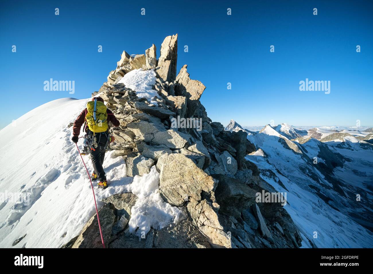 Climbing the Zinalrothorn mountain, North Ridge route, Switzerland, Alps Stock Photo
