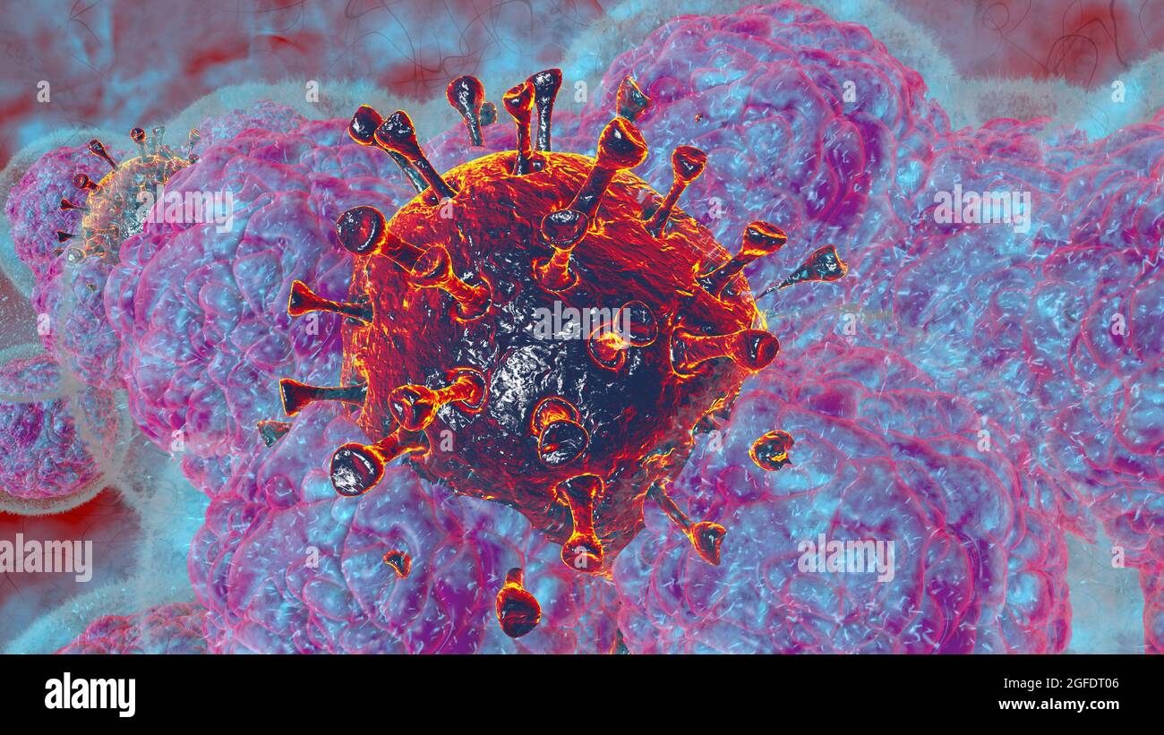 3D render illustration Natural killer body cell immune respone corona