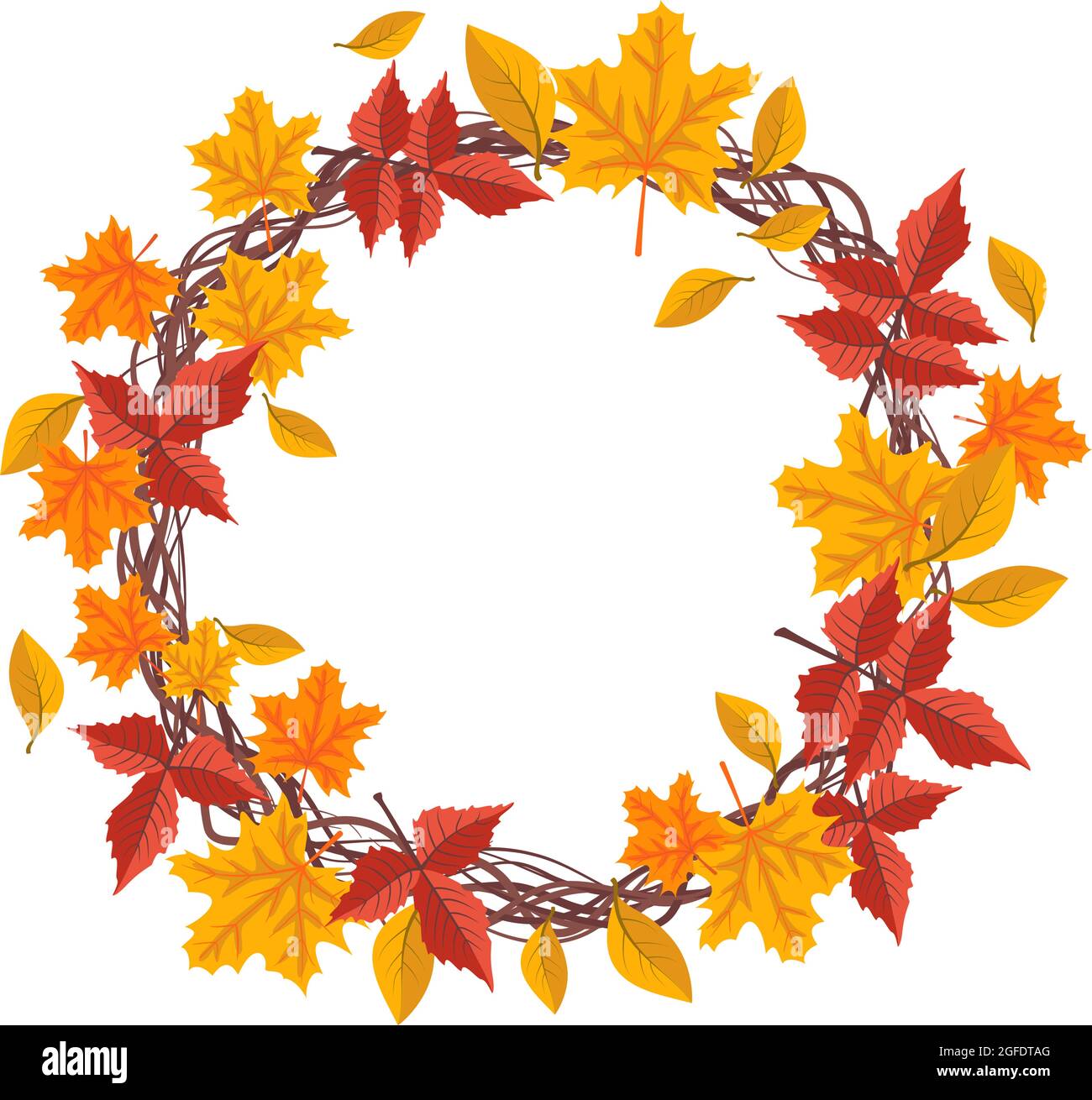 Round frame with orange and yellow maple leaves. Bright autumn wreath ...