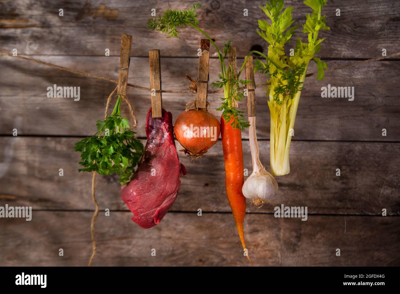 Ingredients needed for the preparation of the broth of beef Stock Photo