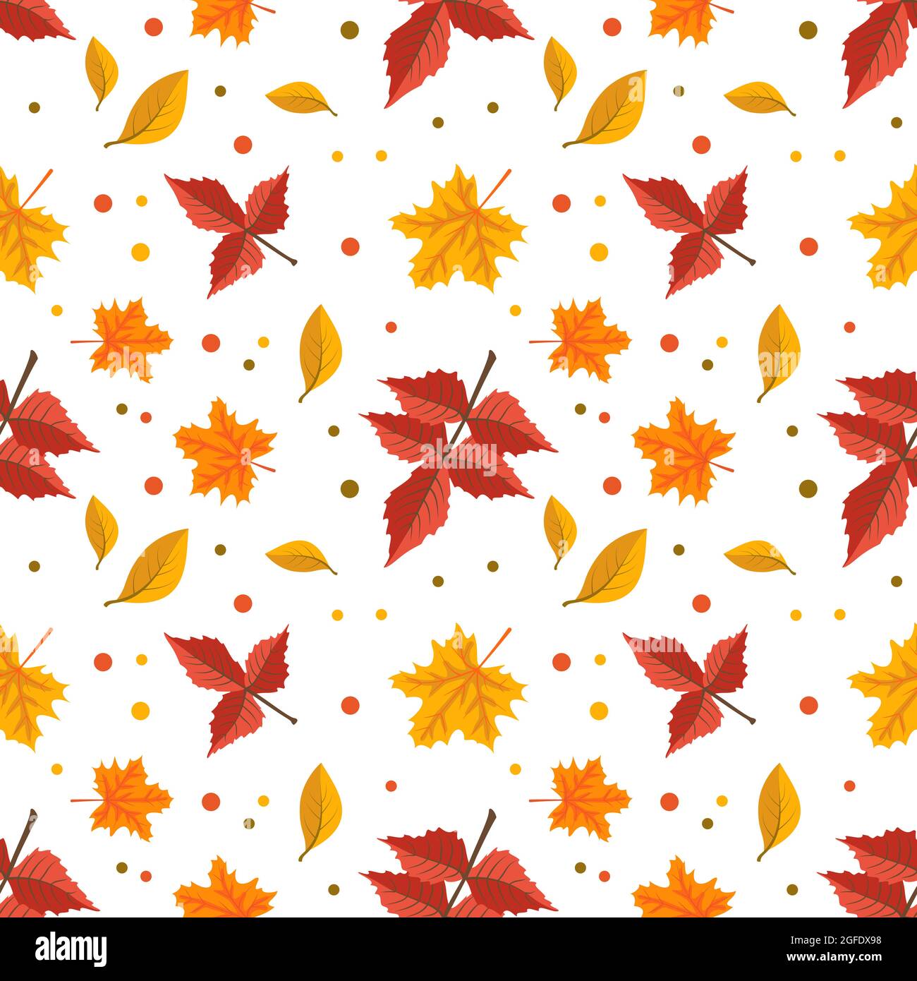 Autumn pattern with orange maple and rowan leaves. Bright fall print Stock Vector