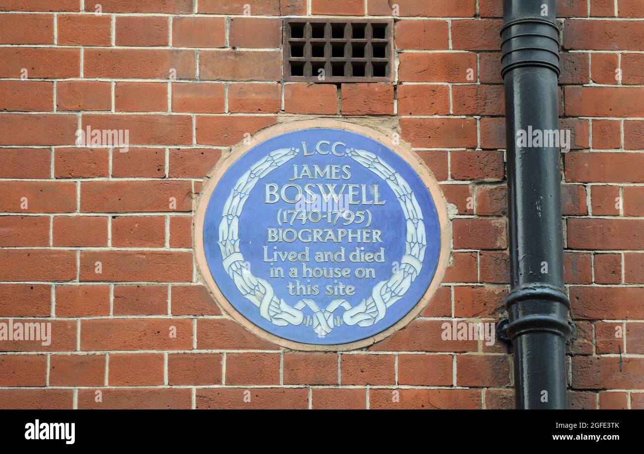 James Boswell Blue Plaque at Fitzrovia in London Stock Photo
