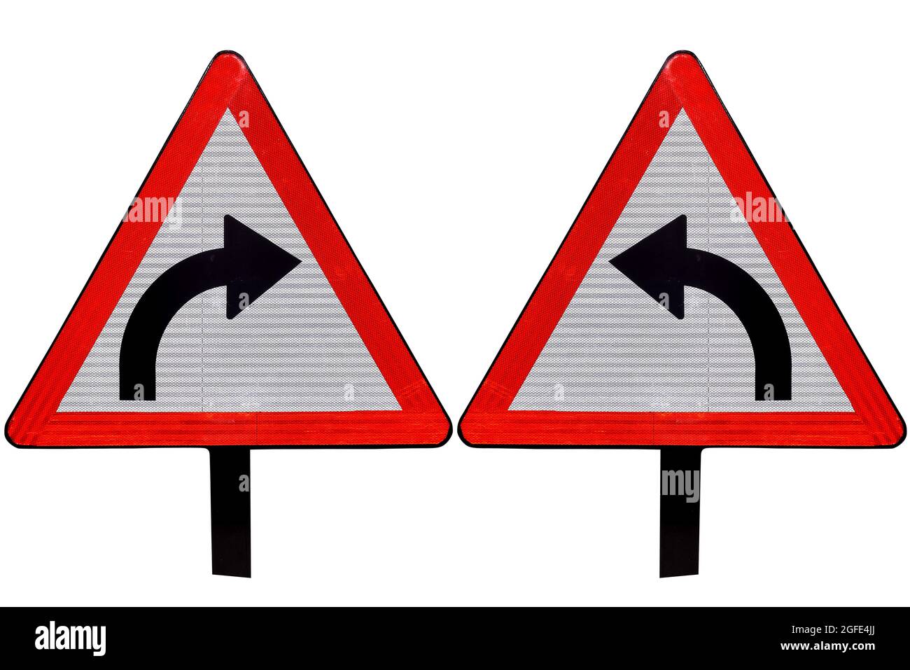 left and right two traffic circle shaped U Turn sign with post on white