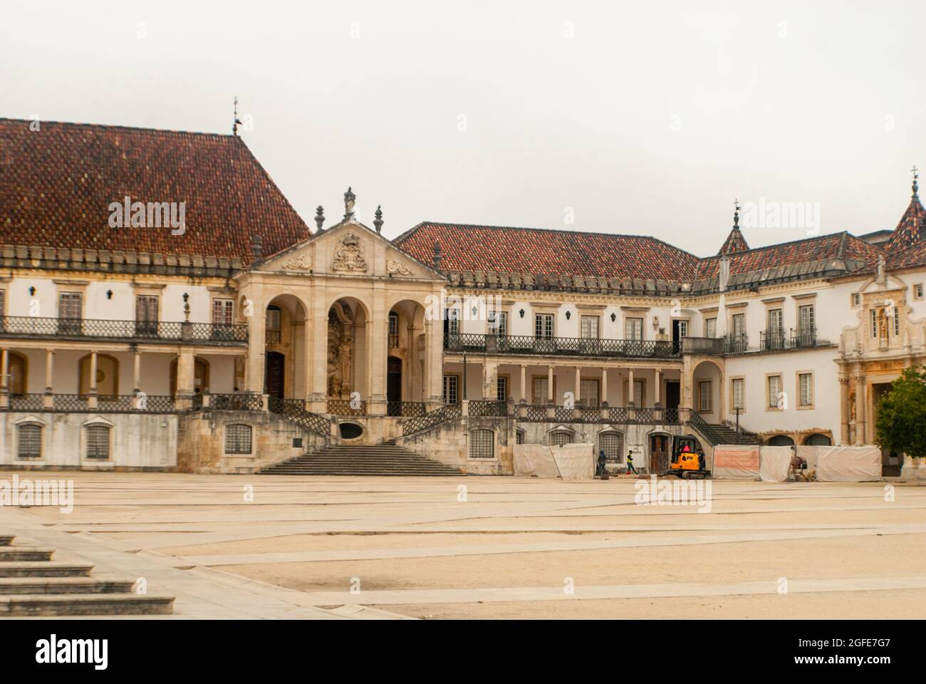 University of Coimbra Faculty of Law at the empty Paco das Escolas Square on a cloudy day - Coimbra, Portugal Stock Photo