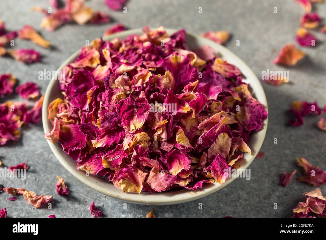 Healthy Organic Culinary Rose Petals in a Bowl Stock Photo