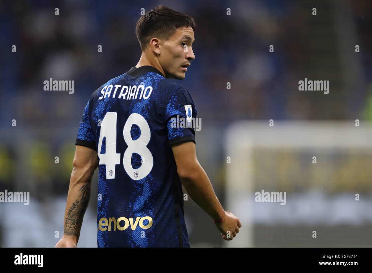 Milan, Italy, 21st August 2021. Martin Satriano of FC Internazionale looks over his shoulder during the Serie A match at Giuseppe Meazza, Milan. Picture credit should read: Jonathan Moscrop / Sportimage Stock Photo