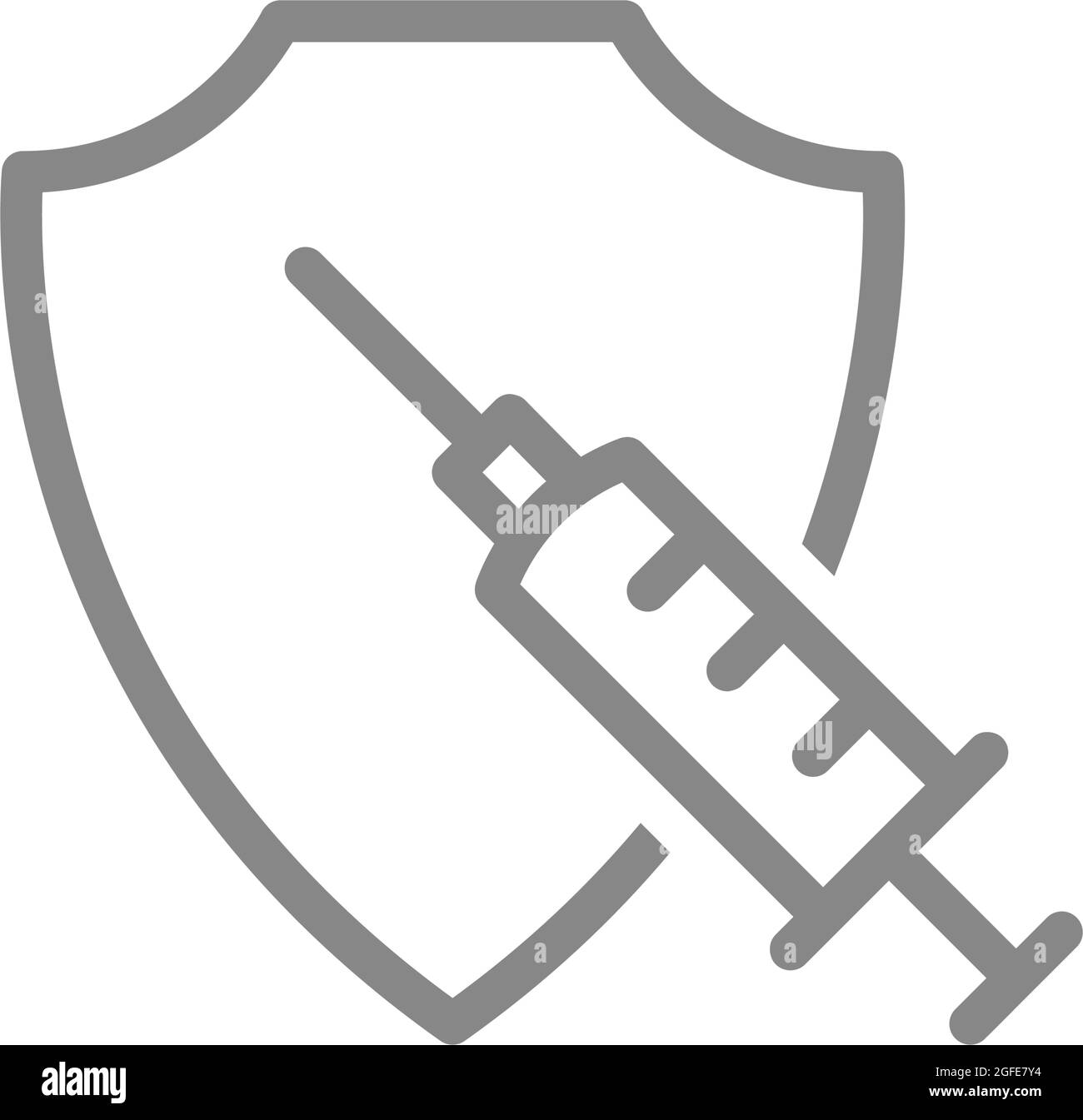 Medical syringe and shield line icon. injection, Vaccination of the ...