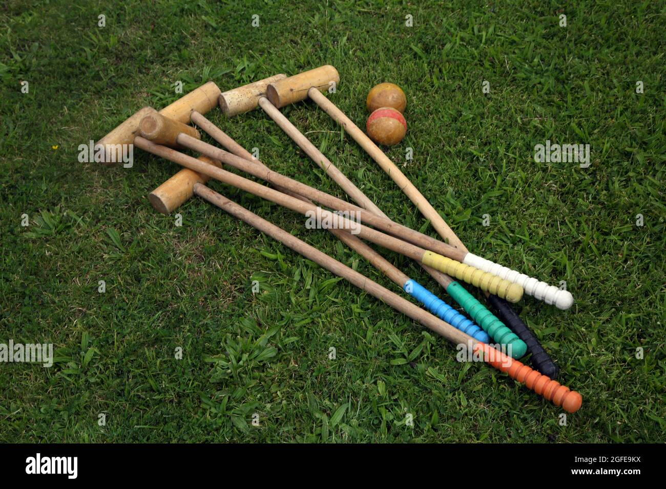 Antique Wooden Outdoor Croquet Set Wooden Mallets and Balls with