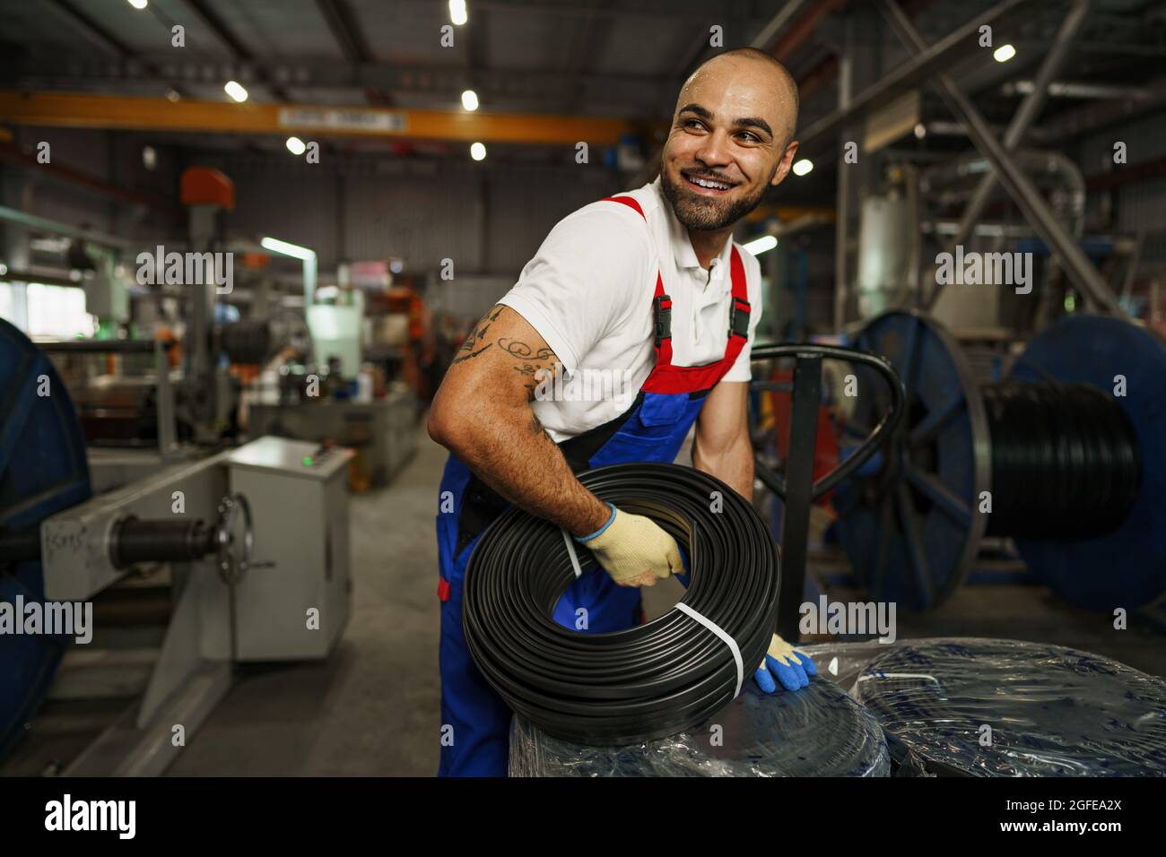 Portrait of a smiling handsome african american factory worker Stock ...