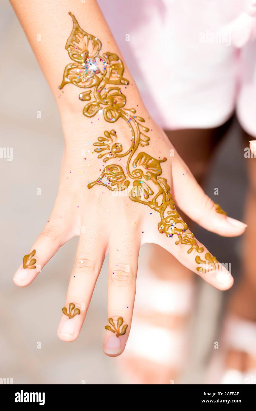 Girls hands with henna tattoos, Morocco, Marrakesh Stock Photo Alamy