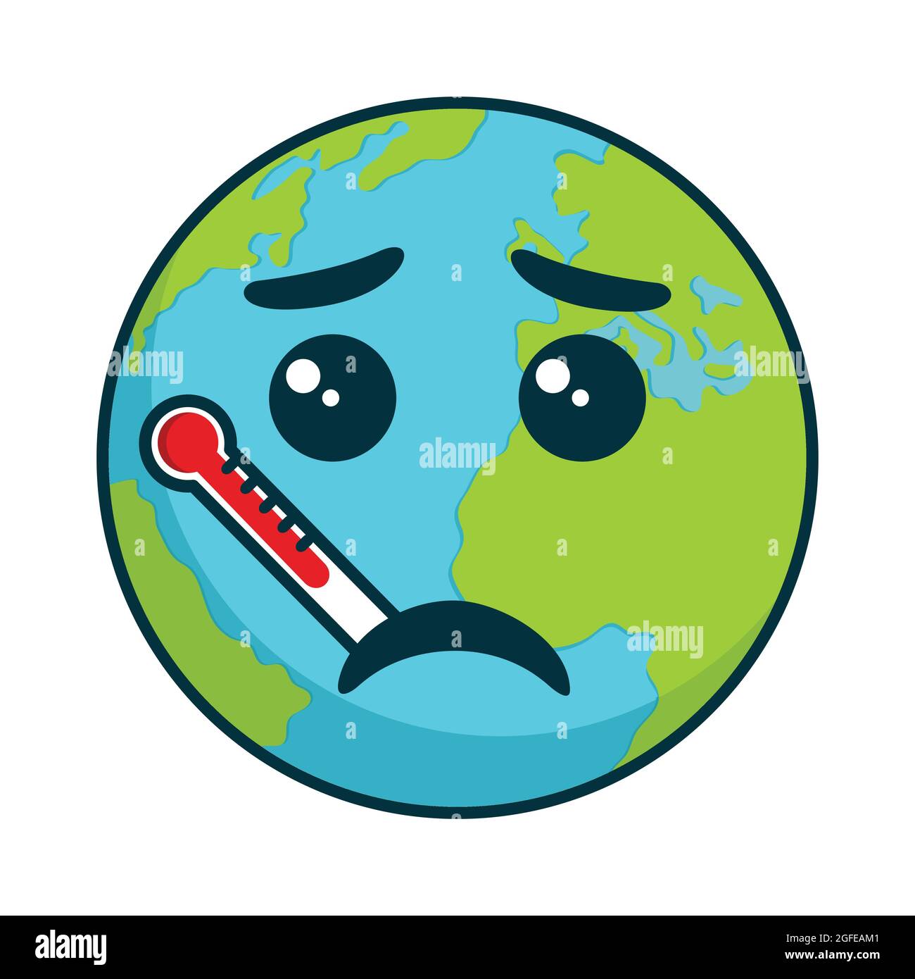 Earth cartoon vector illustration isolated. Globe flat design vector illustration for banner, web and infographics. Earth with thermometer. Stock Vector