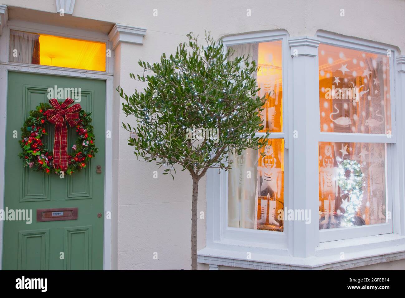 Festivals, Religious, Christmas, House exterior decorated as part of street advent calendar during 2020 Covid-19 pandemic lock down. Stock Photo