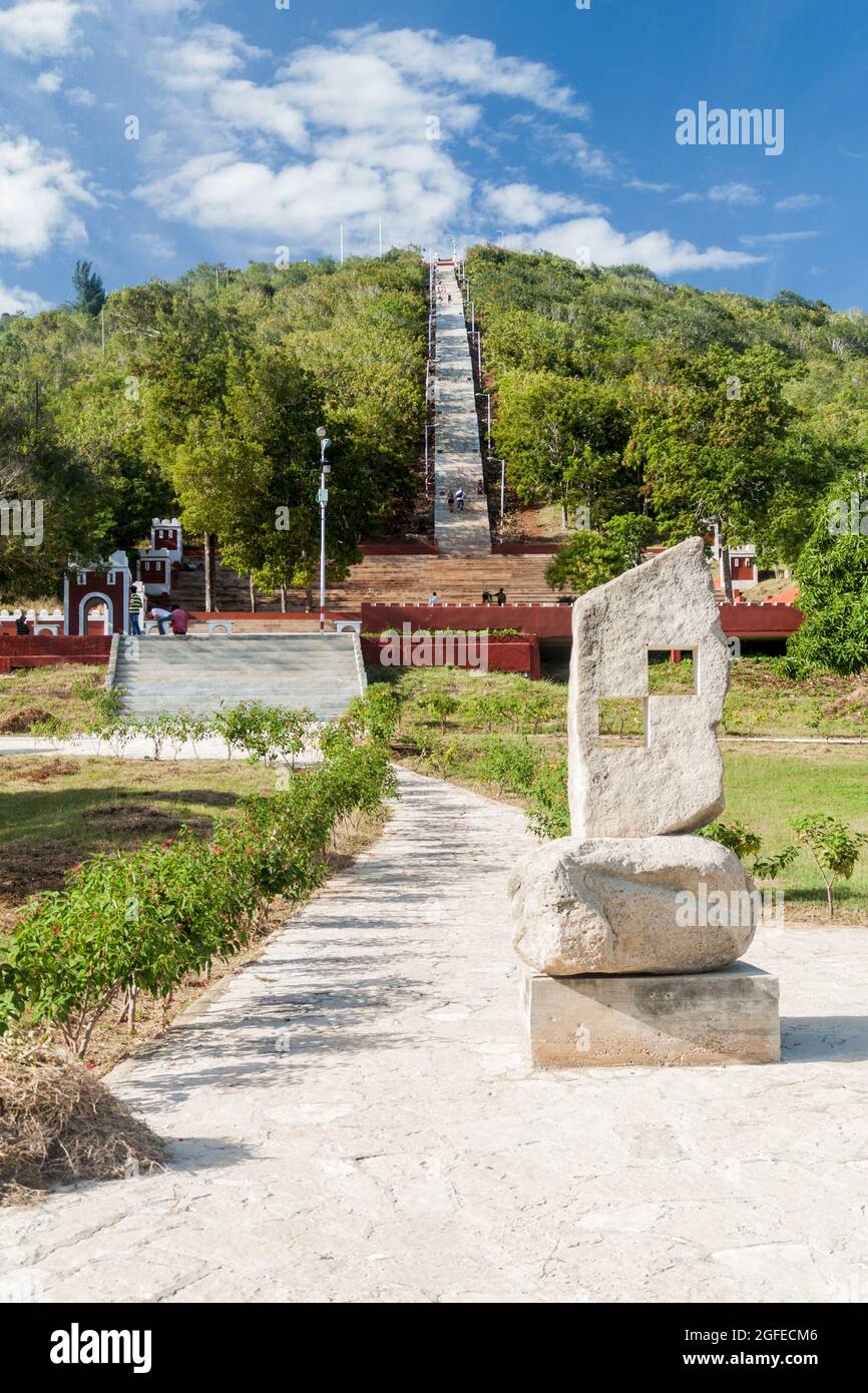 Stairway to the Loma de la Cruz viewpoint in Holguin, Cuba Stock Photo