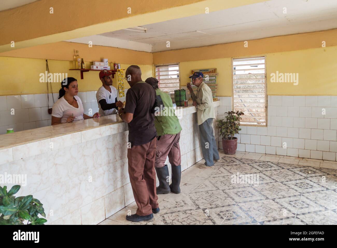 JAGUEY GRANDE, CUBA - FEB 16, 2016: Interior of a small shop in Jaguey Grande town, Cuba Stock Photo