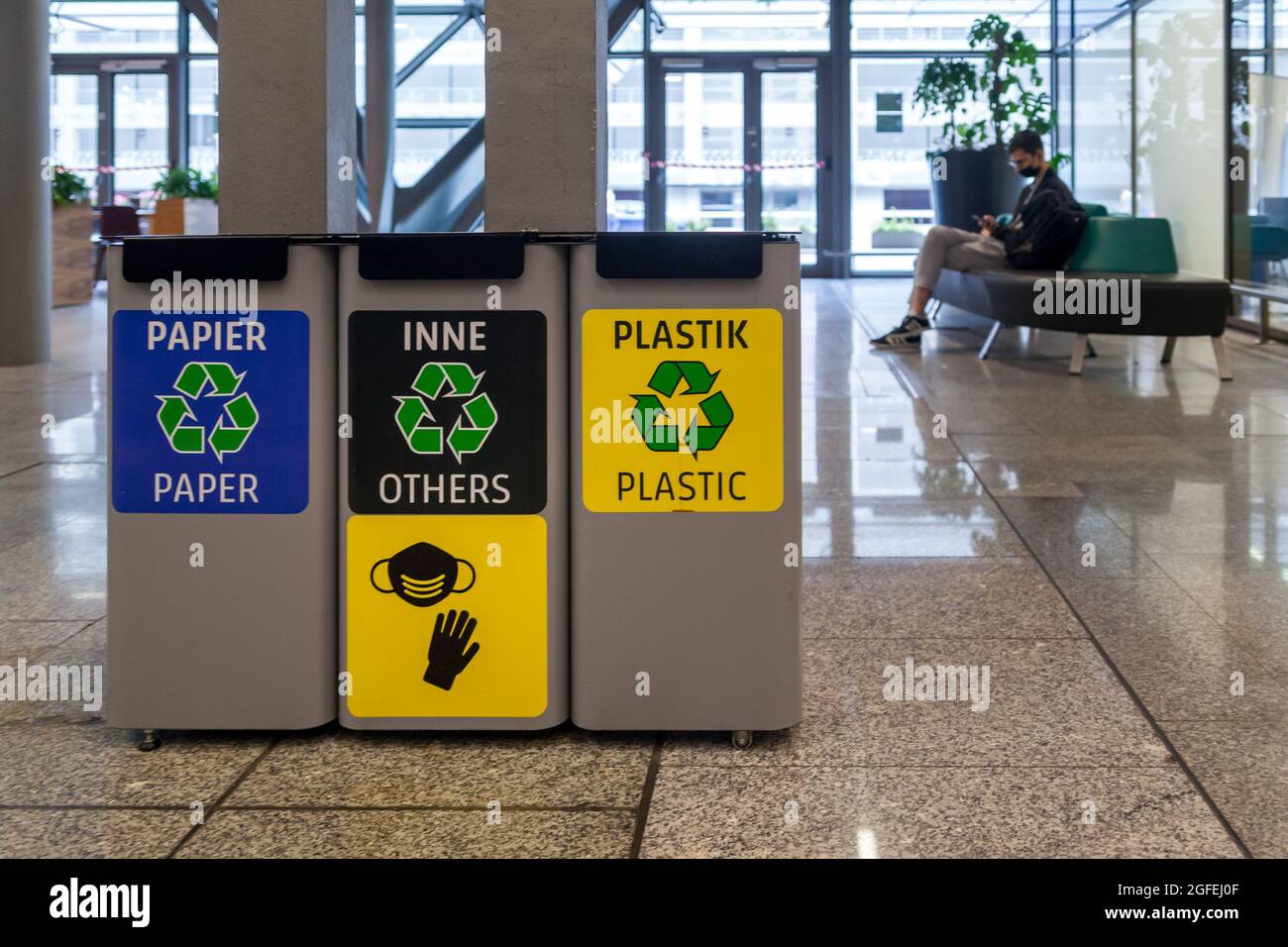Krakow, Poland. 01st July, 2021. A set of waste bins for waste segregation seen in the main
