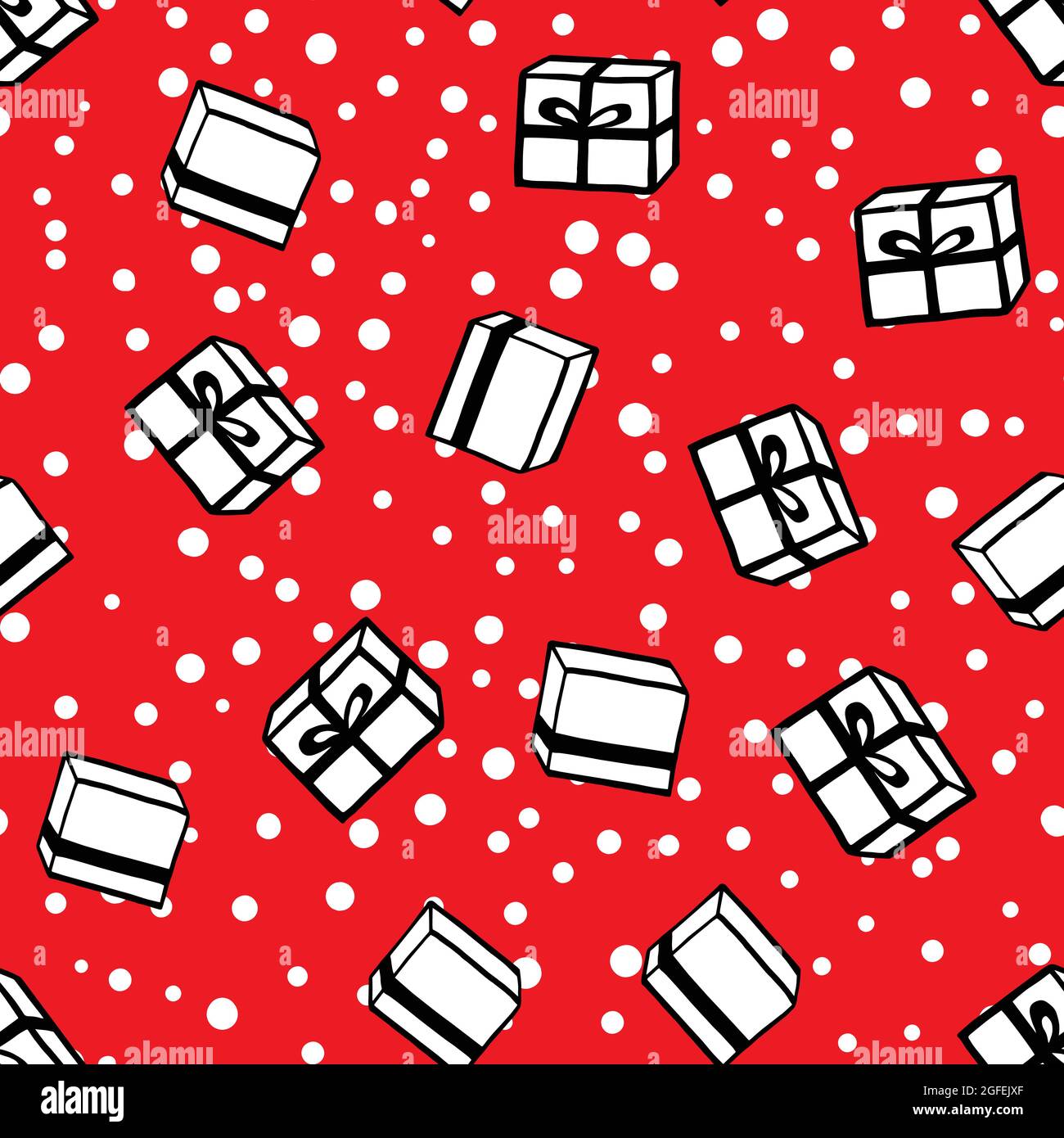 Holiday seamless pattern with present on red background. Vector illustration for Birthday, Merry Christmas, New year. Template design for invitation Stock Vector