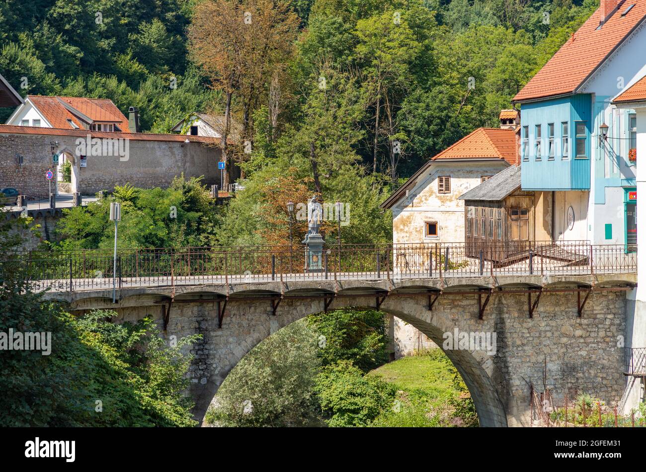 A picture of the Capuchin Bridge, the oldest bridge in Slovenia, and ...