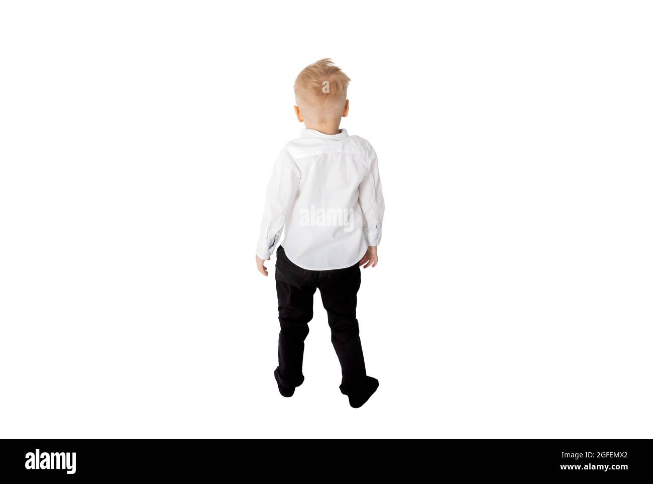 boy looking ahead isolated on white background Stock Photo