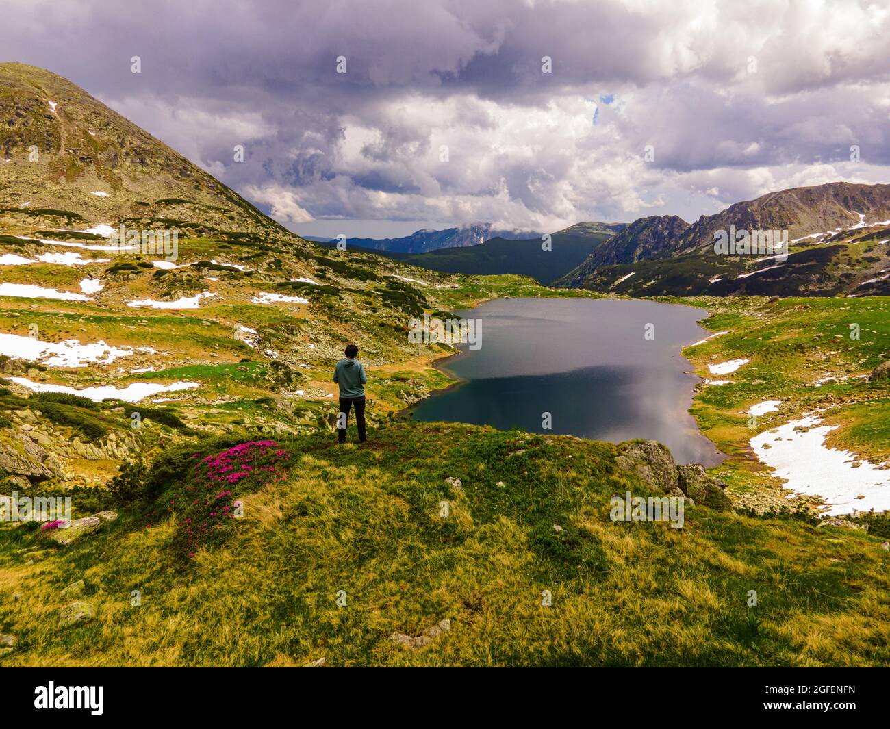 Aerial view capturing female hiker hi-res stock photography and images ...