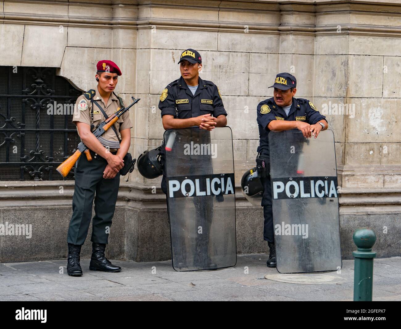 Lima, Peru - Dec 07, 2018: Armed riot police on the streets of Lima ...