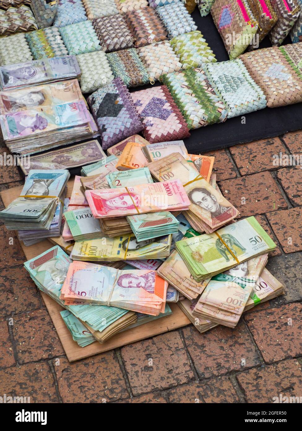 Stack Of Worthless Venezuelan Currency Bolivar Fuerte On The Street Of Bogota Due To 5173