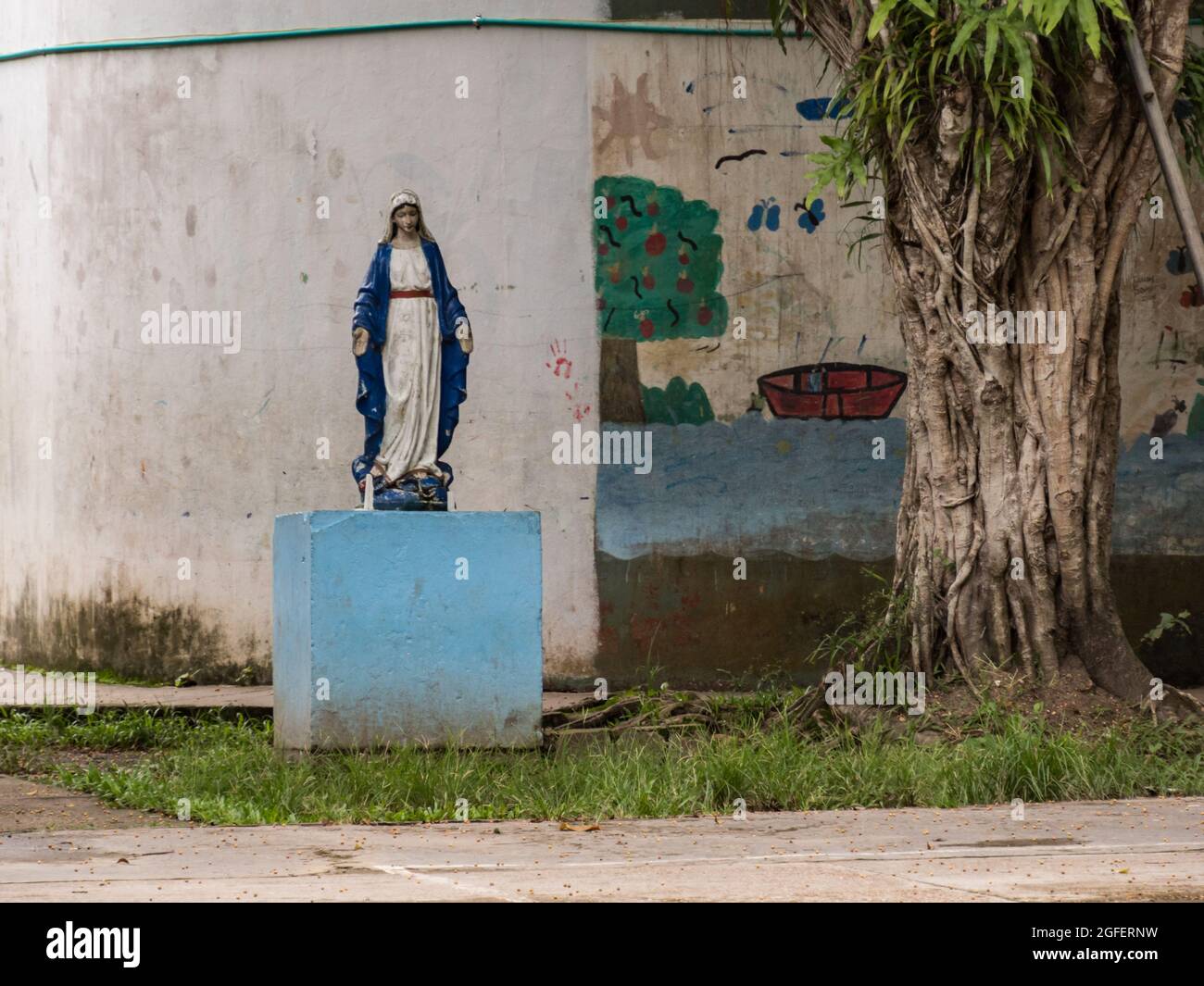 Leticia, Colombia - November 2019: Chapel in the courtyard of an elementary school in a small town in the Amazon, Amazon, Latin America. Stock Photo