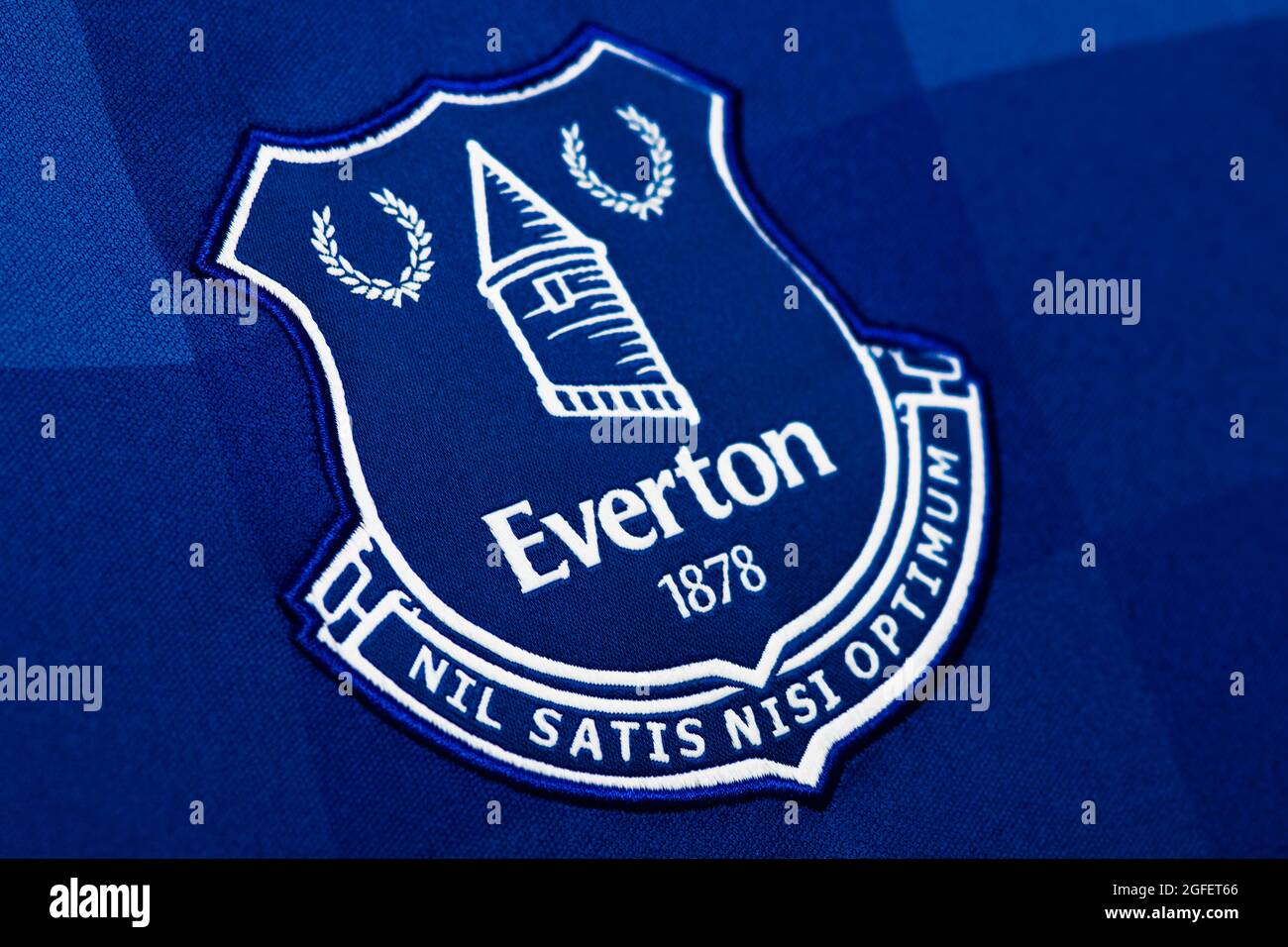 Close up of Everton FC kit 2020/21. Stock Photo