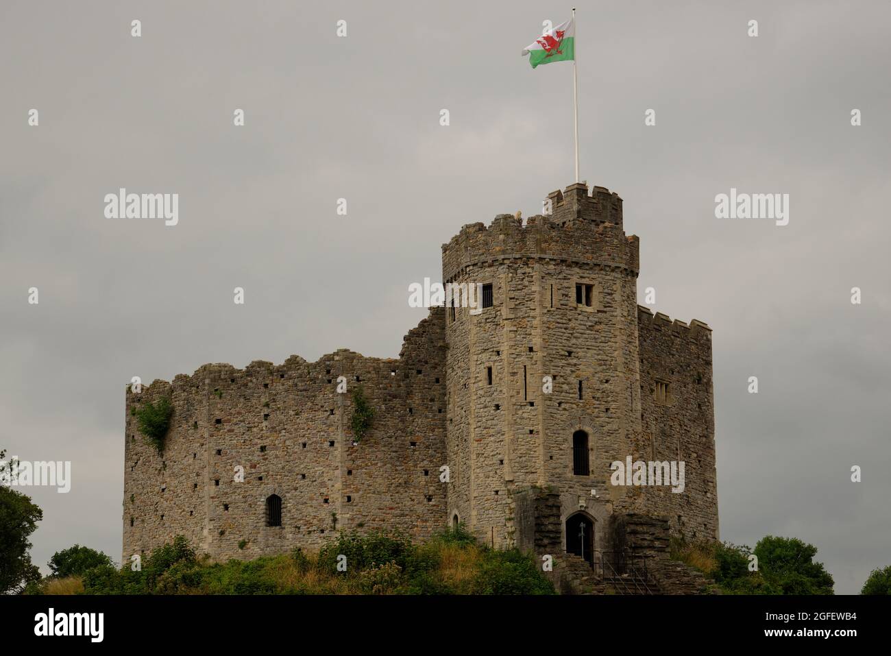 Cardiff Castle on a cloudy grey day. Stock Photo