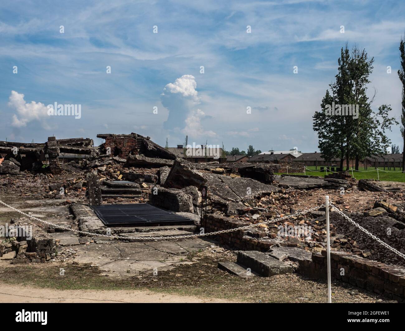 Oświęcim, Poland - June 05, 2019:  Ruins of one of crematorium in Auschwitz concentration camp  Jewish extermination camp. Europe Stock Photo