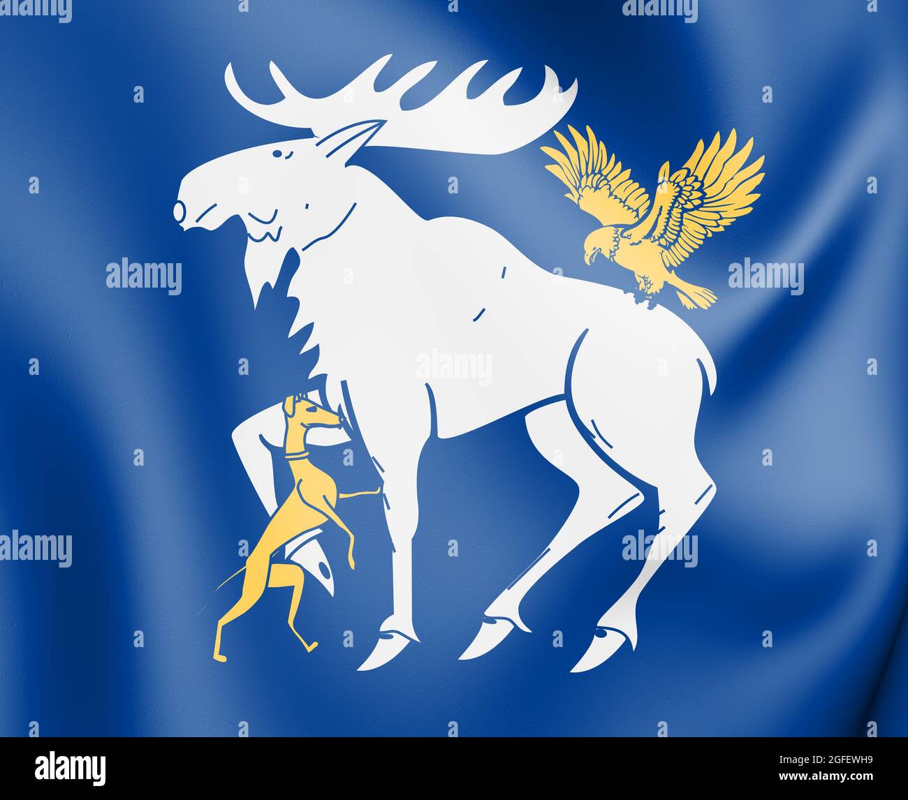 3D Flag of Jamtland county, Sweden. 3D Illustration. Stock Photo