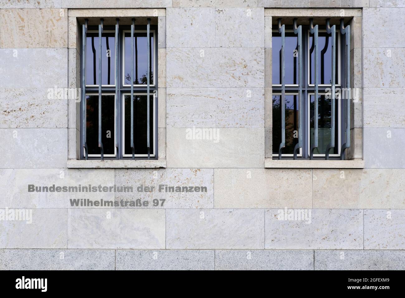 Berlin, Germany, August 22, 2021, detail of the Federal Ministry of Finance in the building of the former Reich Aviation Ministry. Stock Photo