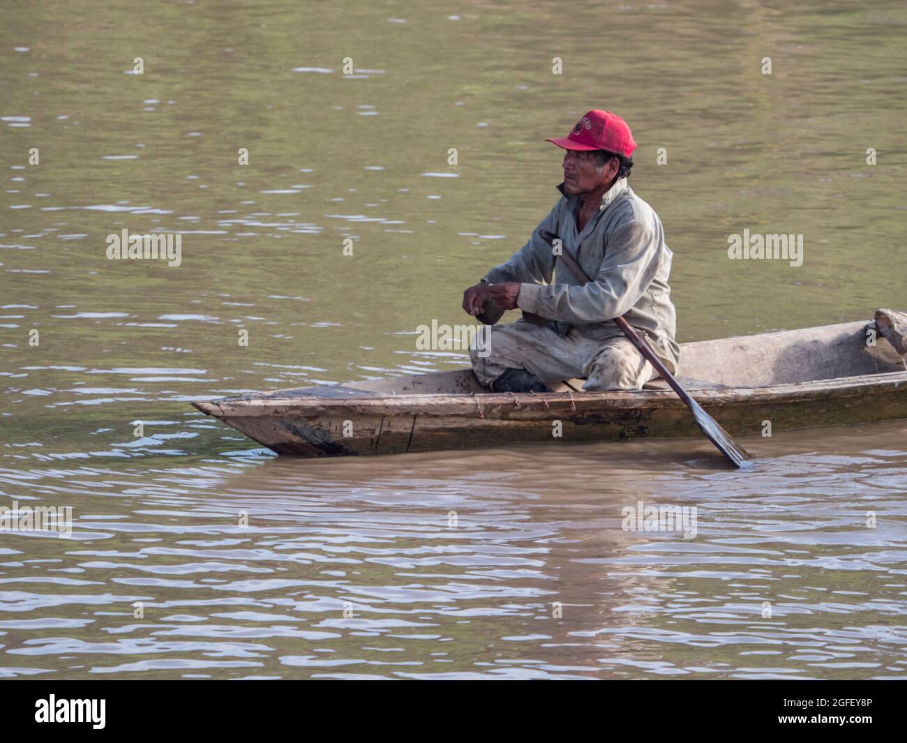 Village Pueblo, Peru- Sep 2017: Portrait of a man on a small wooden boat, a  local inhabitant of the Amazon rain forest. Amazonia. Latin America Stock  Photo - Alamy