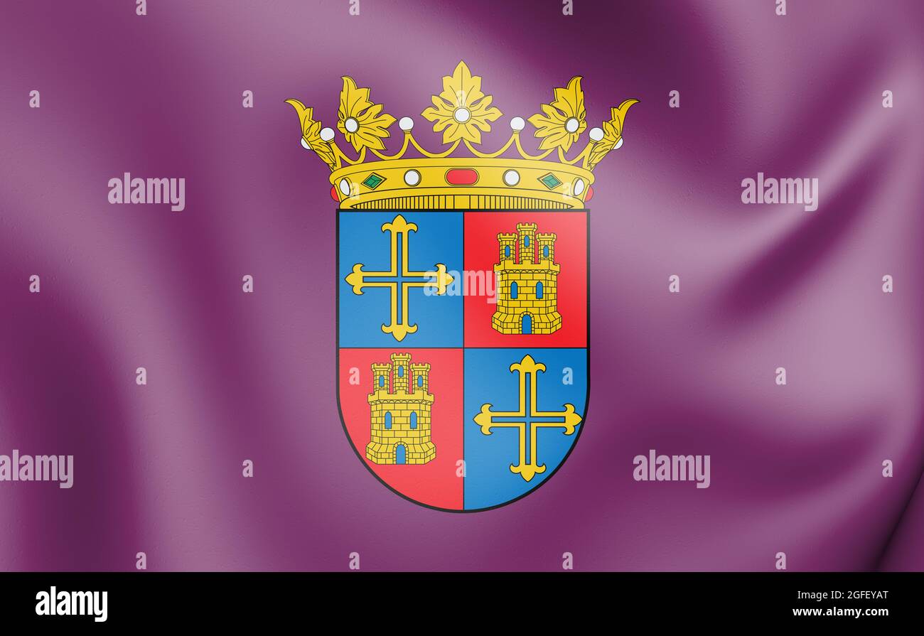 3D Flag of Palencia city, Spain. 3D Illustration. Stock Photo
