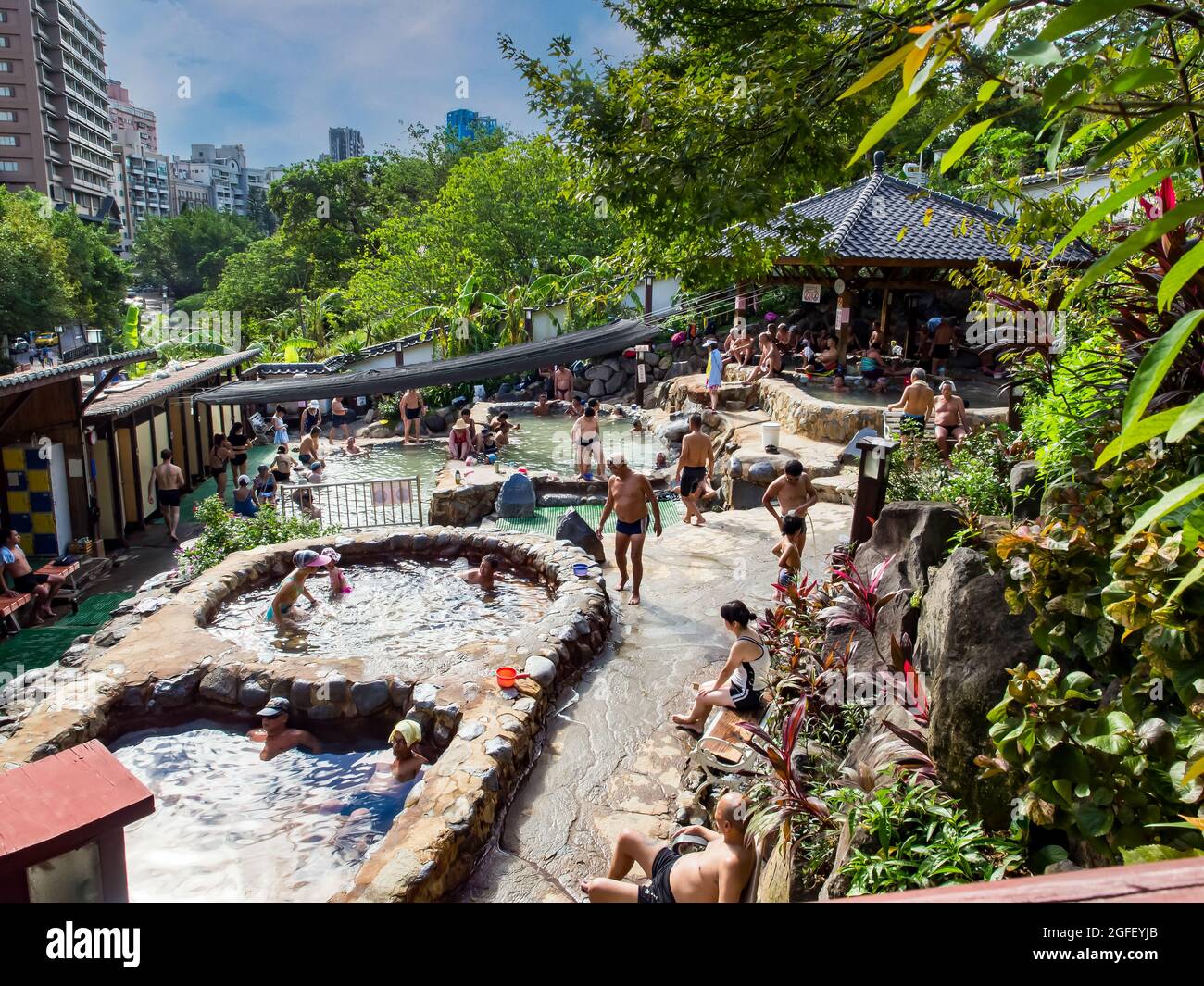 Beitou, Taiwan October 06, 2016 Public swimming pools with water from hot springs Stock Photo