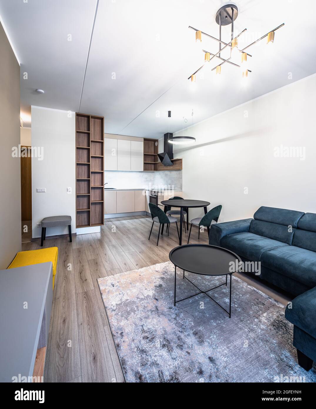 Picture of Contemporary interior of renovated luxury studio apartment. Beige ...