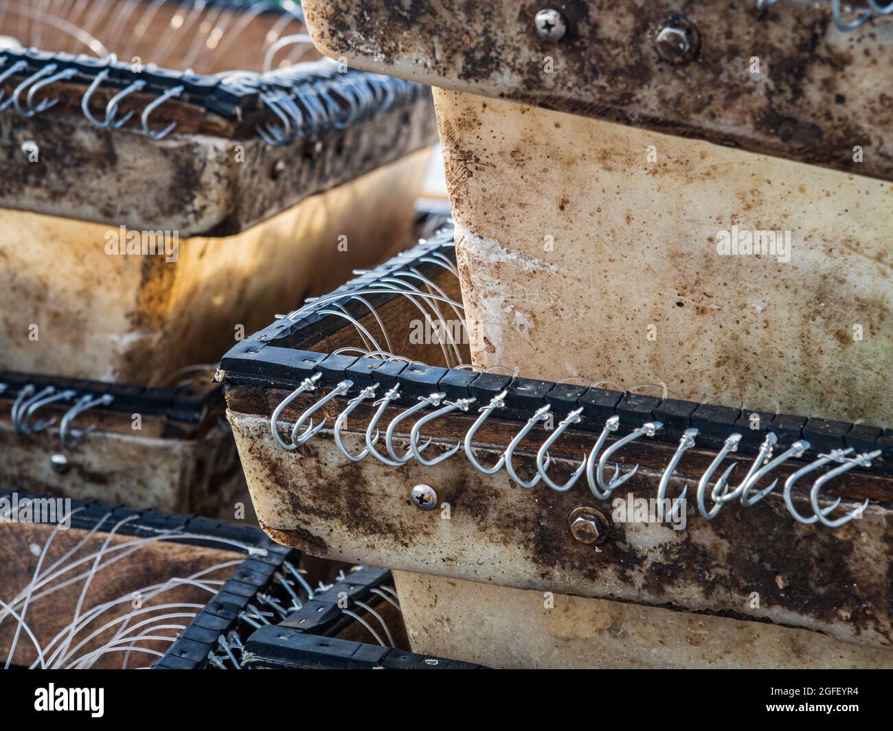 Fuji, Taiwan October, 2016 Fishing nets with hooks for fishing