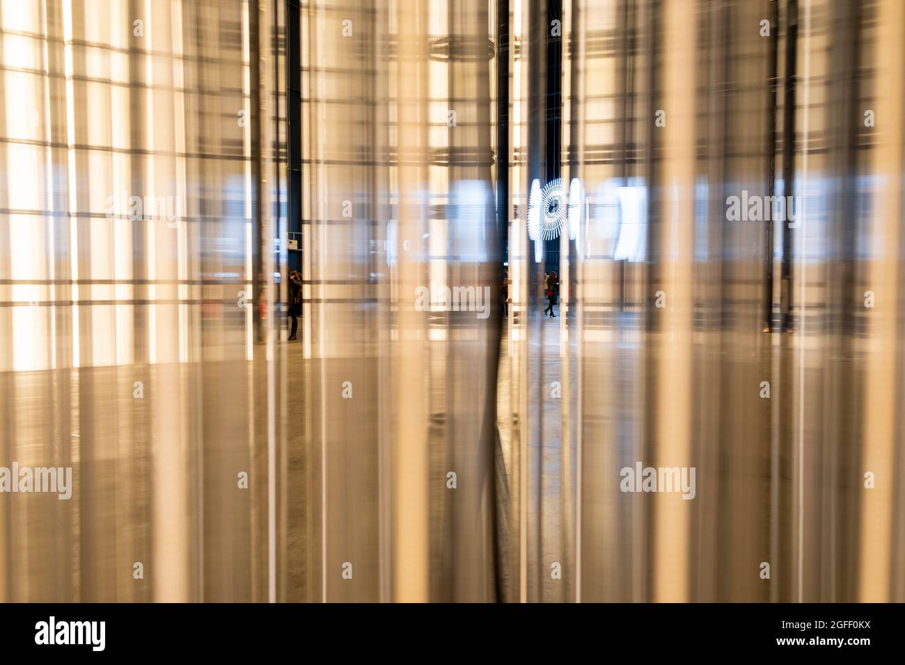 Installation with neon light. Milan, Italy Stock Photo