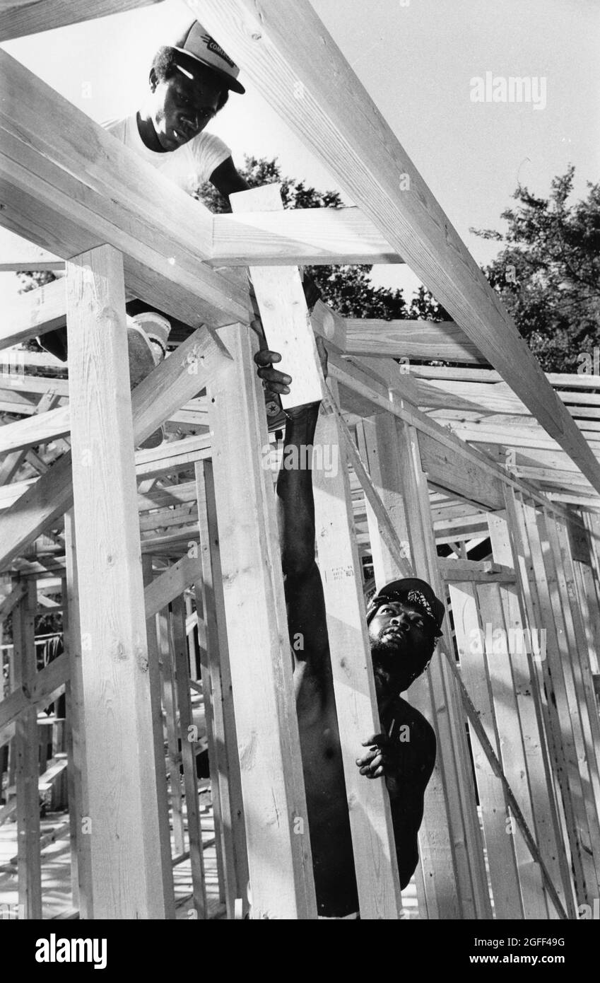 Austin Texas USA, circa 1993 Carpenters constructing