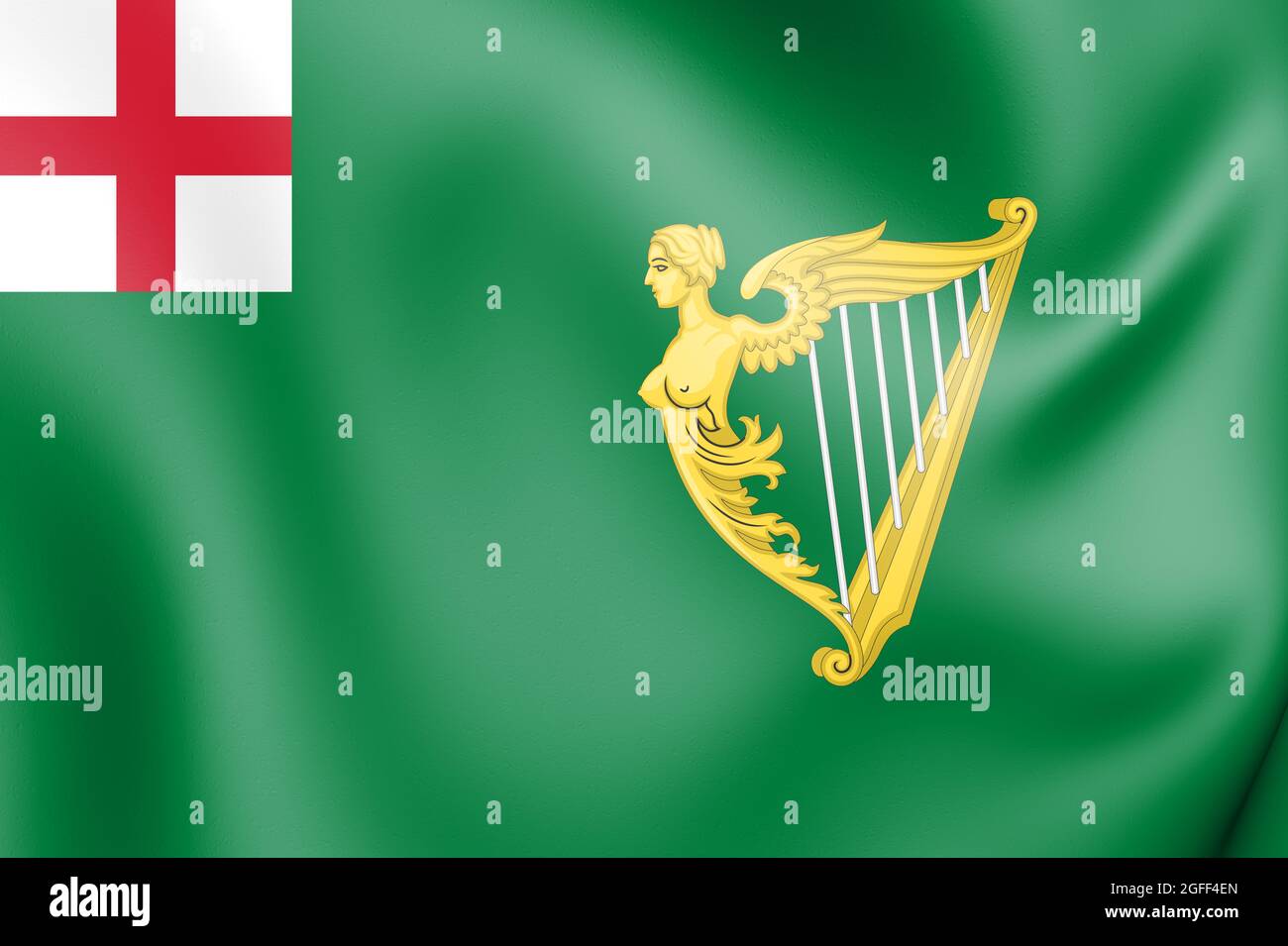 3D Green Harp Ensign of Ireland (1701). 3D Illustration. Stock Photo