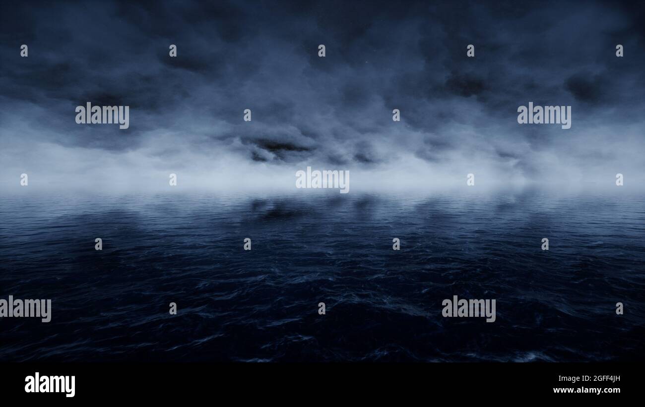 Dark Night Cloudy Sky and Ocean 3D Render Background Stock Photo - Alamy