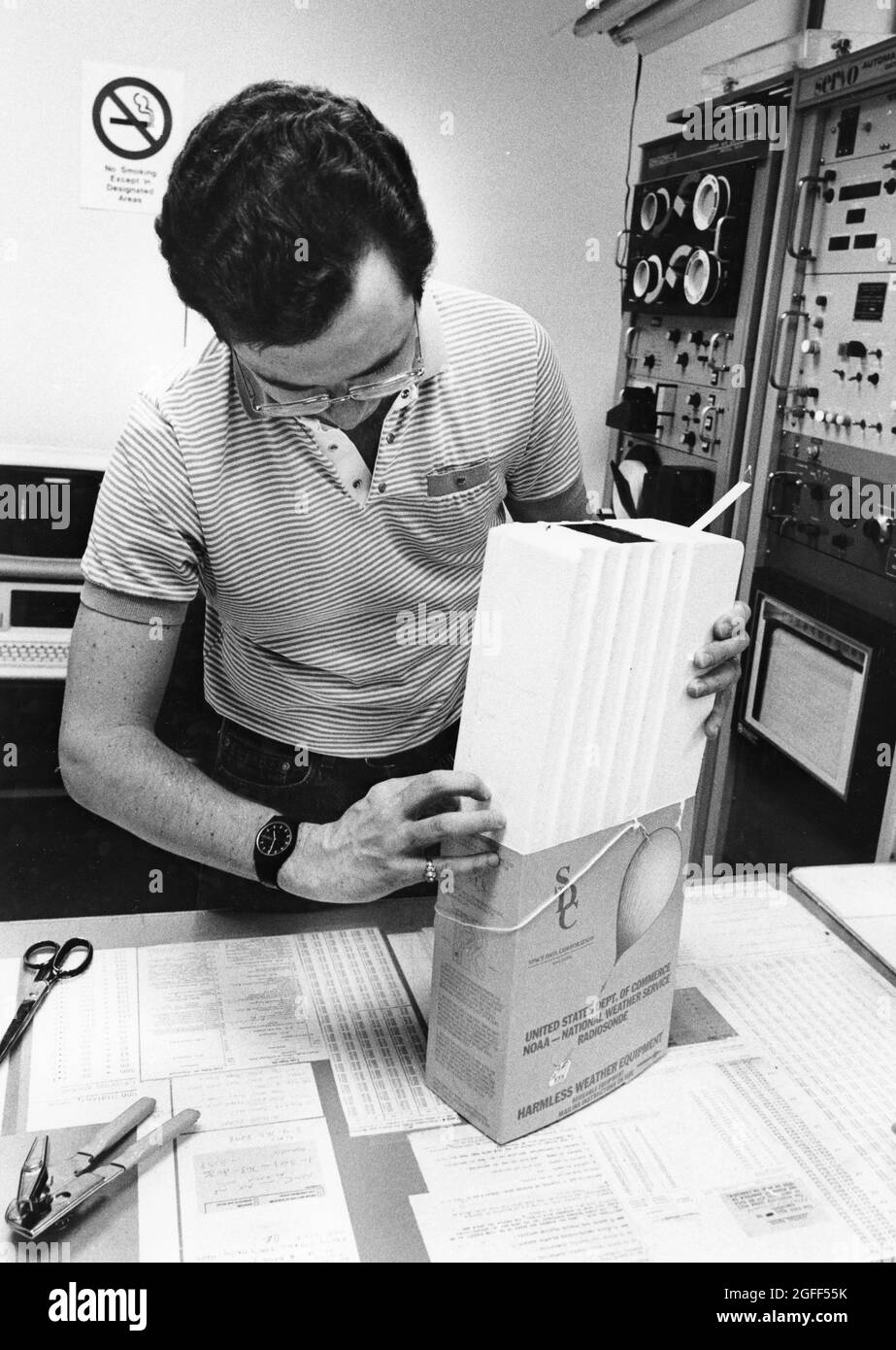 Austin Texas USA, circa 1991 National Weather Service meteorologist