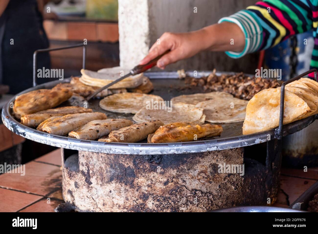 Delicious steaming tacos. Tapalpa, Mexico Stock Photo