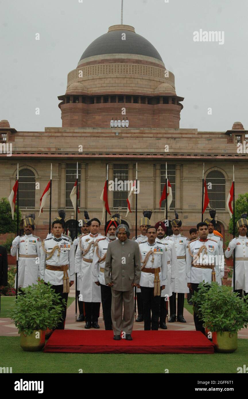 Indian President A.P.J. Abdul Kalam followed by the Presidential Body Guards at Rashtrapati Bhawan (Presidential Palace) in New Delhi, India. Photo by Stock Photo