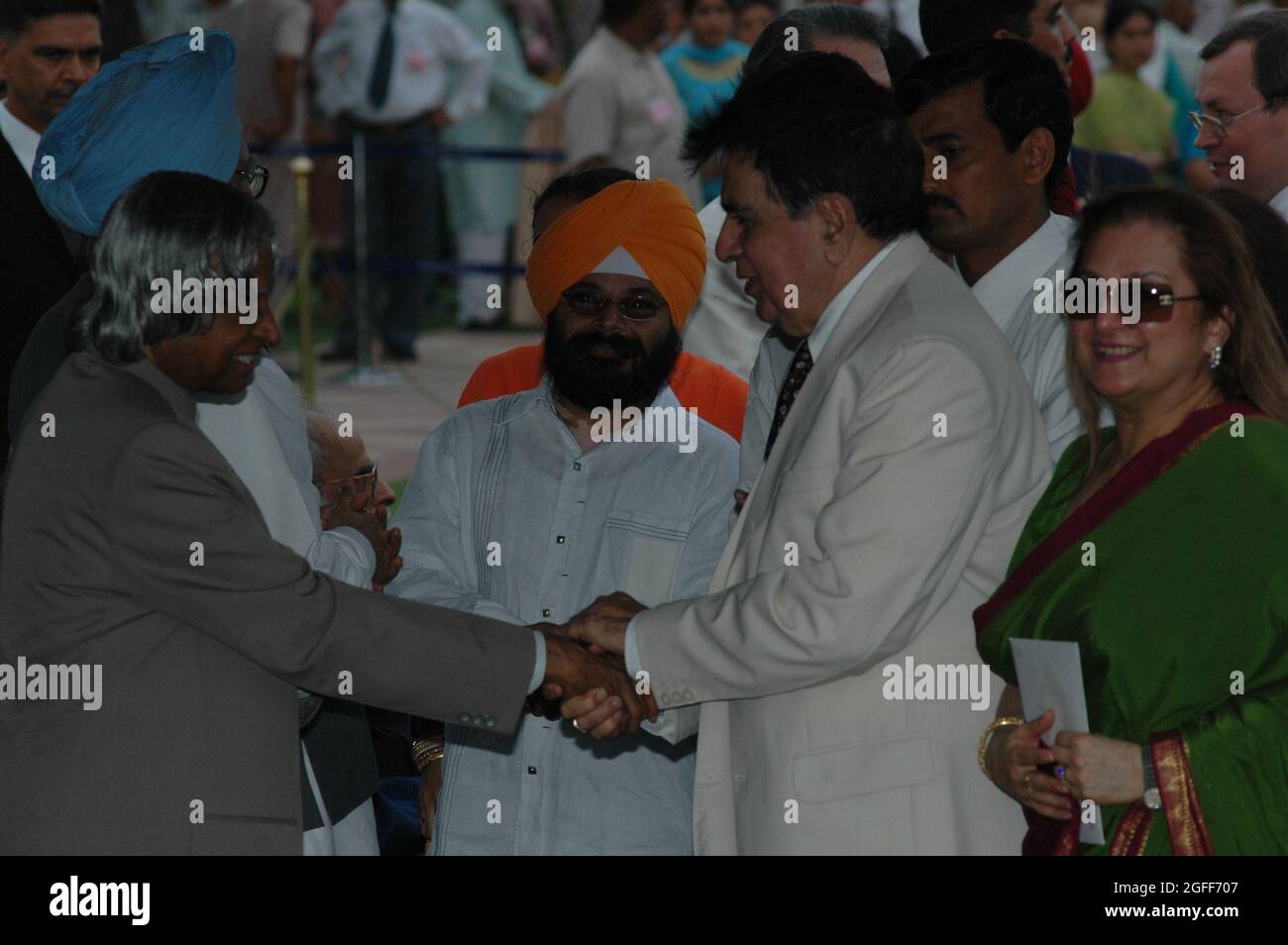 Actor Dilip Kumar with wife Saira Banu meets President A.,P.J. Abdul Kalam in New Delhi, India. Photo by Sondeep Shankar Stock Photo
