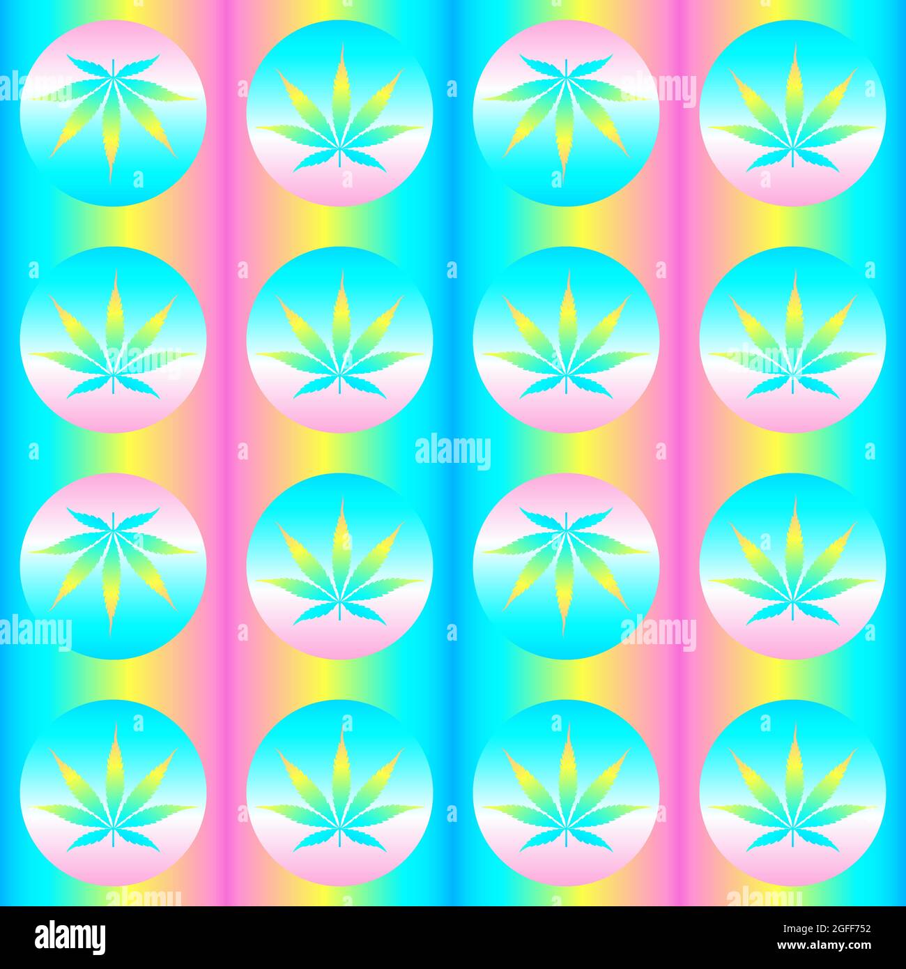 Seamless pattern with cannabis leaves. Vivid psychedelic hallucinations Stock Vector