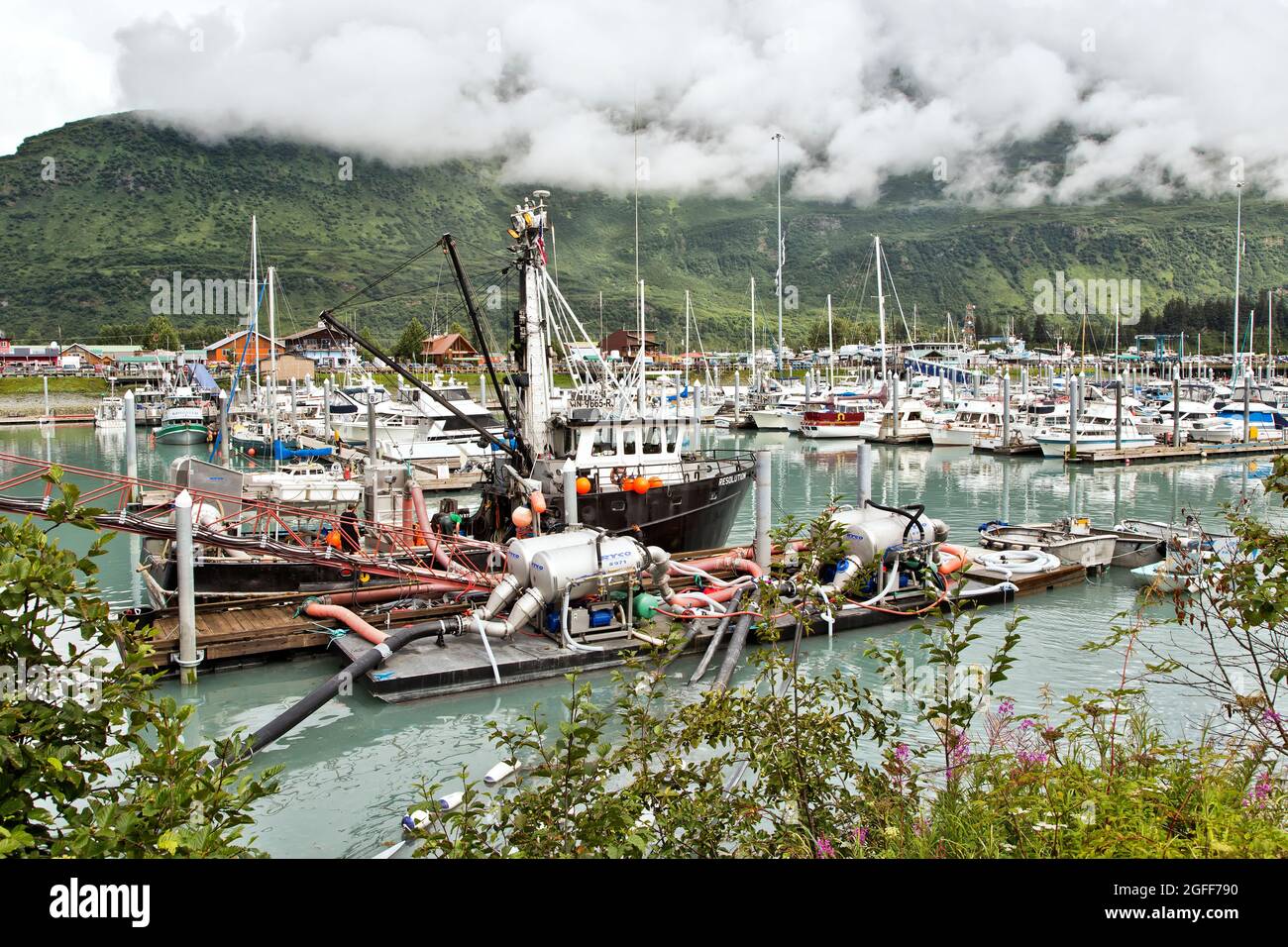 Service Vessel, fishing boats, Port Of Valdez, Alaska. Stock Photo